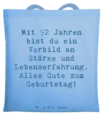 Produktbild von Mr. & Mrs. Panda Uni Tasche Spruch 92. Geburtstag Wunder - Sky Blue - Geschenk, Happy Birthday, Feier, Baumwolltasche, Jutebeutel, Tote Bag, Schultasche, Alter, 92 Jahre