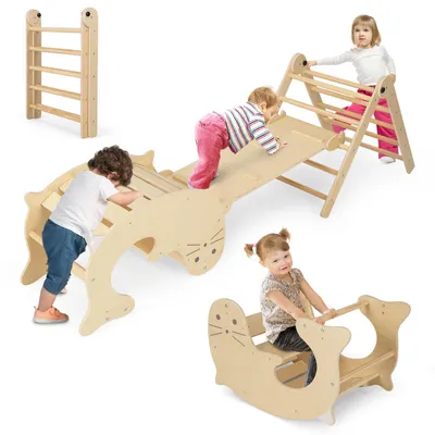 Kletterdreieck mit Rutsche, 7-in-1, faltbar, höhenverstellbar, Natur