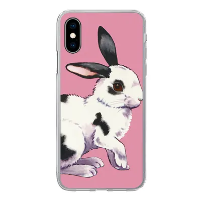 Produktbild von MuchoWow® Handyhülle Schutzhülle Hülle für iPhone X Kaninchen mit rosa Hintergrund Silikon Softcase Handy Hülle - Handyhülle
