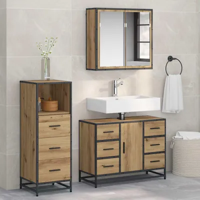 Image de Maison Exclusive - Ensemble de meubles de salle de bain, 3 pièces, chêne artisanal, 80 x 33 x 60 cm