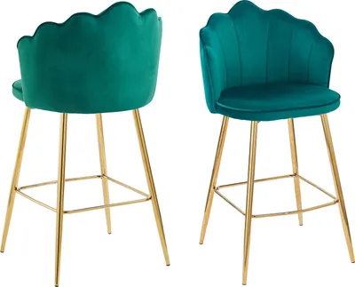 Produktbild von SalesFever Muschel-Barhocker | 2er-Set | Bezug Samt-Stoff | Metallgestell goldfarben | B 52 x T 54 x H 100 cm | grün