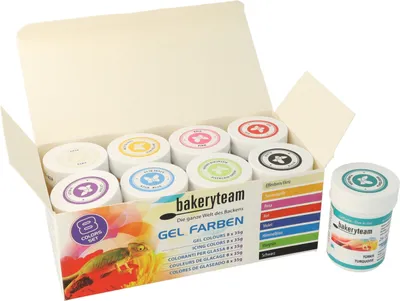 Produktbild von bakeryteam Lebensmittelfarben Set 8 x 35g + Türkis (315g)