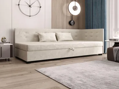 Produktbild von AURA SOFA Boxspringbett  OLAF PLUS 80x195 Komplett-Set mit Bonell Matratze, Polsterbett mit Bettkästen - Hellbeige, MONOLITH 02