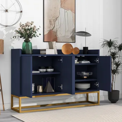 Image de MODFU Bahut Contemporain 120×30×80 cm - 4 Portes sans Poignées - Meuble de Rangement Élégant pour Intérieur - MDF + Panneaux de Particules - Bleu