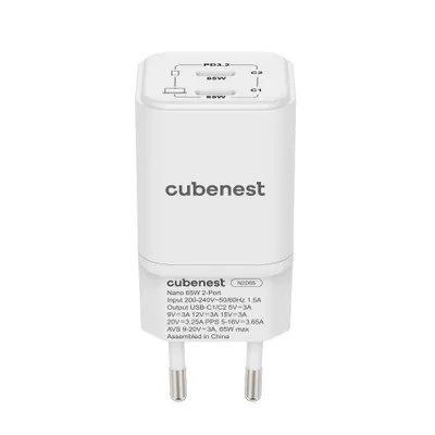 Zdjęcie produktu dla Cubenest PD GaN Nano Adapter 2xUSB-C 65 W N2D65
