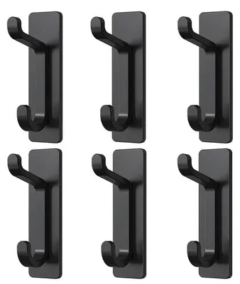 Image de Crochets adhésifs pour serviettes, manteaux et peignoirs, noirs, en acier inoxydable, lot de 6