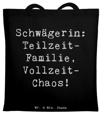 Produktbild von Mr. & Mrs. Panda Tote Bag Spruch Schwägerin Chaos - Schwarz - Geschenk, Laptoptasche, Liebe, Shopping Tasche, herzerwärmende Sprüche, Freude, Humor, Jutebeutel