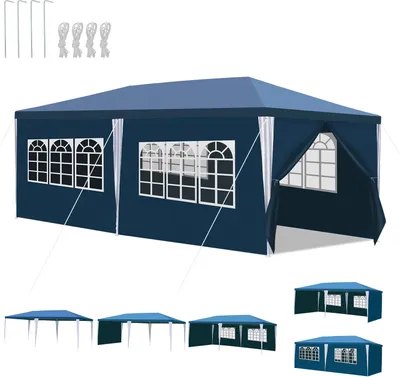 Immagine prodotto di TolleTour gazebo 3x6m, tenda da giardino impermeabile, protezione UV, con 5 pannelli laterali e 1 ingresso, per giardino terrazza festa, blu
