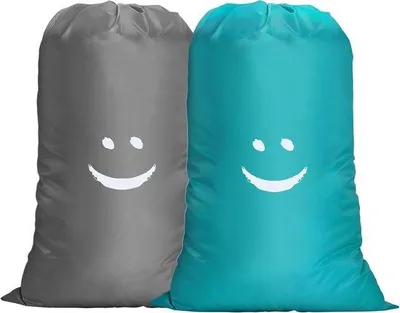Image de Deux sacs à linge de voyage, sacs à linge de voyage imperméables, grande capacité, sac à linge de voyage, 61 x 91 cm, bleu/gris