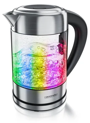 Produktbild von Arendo Wasserkocher mit Temperatureinstellung 40°C - 100°C, Temperaturanzeige, Glas, Edelstahl, 1,7 L, 2200W, Aufkochfunktion, silber/transparent