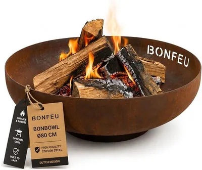Produktbild von Silecomplaza BonBowl Feuerschale 80 cm - Feuerschalen für den Garten - Feuerstelle Outdoor - Feuerschale mit Opt. Grillrost aus hochwertigem Cortenstahl - Feuerkorb für den Garten - 80x80x21 cm