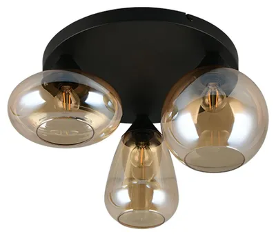 Productafbeelding van 3-lichts plafondlamp Lumina zwart met amber glas
