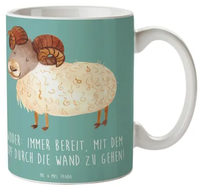 Produktbild von Mr. & Mrs. Panda Kaffeetasse Widder Power - Meeresbrise - Geschenk, Ehrgeiz, Horoskop, Geschenke Sternzeichen, enthusiastisch, Kakaotasse, Mut, Entschlossenheit, Tasse