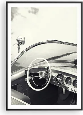 Produktbild von Gerahmtes Poster - Schwarzer Rahmen - Luxus Boot Schwarz und Weiß - 70x100 cm - Wand Bild - Wanddeko - Wandbilder - Wandposter - Bilderrahmen - Bilder - Kunstdruck - Wandbild - P2BPA70x100-4209
