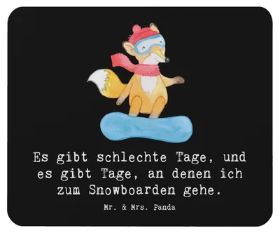 Produktbild von Mr. & Mrs. Panda Mouse Pad Hase Snowboarden - Schwarz - Geschenk, Snowboard, Snowboardschule, Wintersport, computer mauspad, Mousepad, mousematte, Winterurlaub