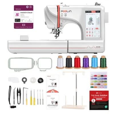 Image de PooLin EOC05 Machine à broder – écran tactile HD 7 pouces, 2 cadres (jusqu'à 10 × 23,5 cm), Wi-Fi et USB