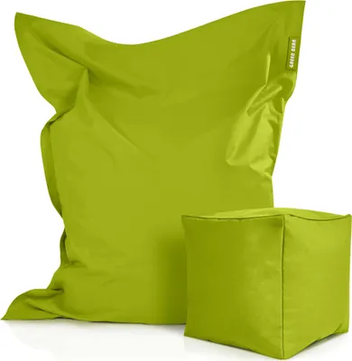 Produktbild von Green Bean® XXL Riesensitzsack 140x180cm + Hocker 40x40x40cm mit EPS-Perlen Füllung - 2er Set Sitzsack "Square+Cube" Grün