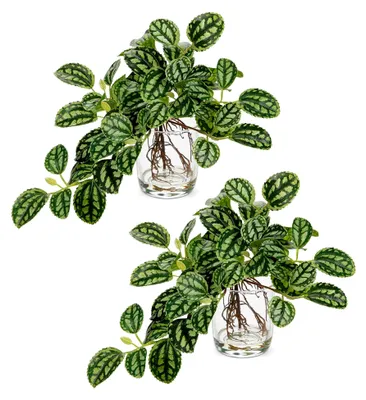 Produktbild von 2 Stück Kunstpflanzen Klein 22 cm Grünpflanzen Künstliche Zimmerpflanzen in Vase Dekopflanzen Aluminium-Pflanze Pilea Cadierei für Esstisch Schreibtisch Regal Fensterbank Deko im Zimmer