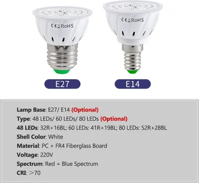 Image de Ampoule de croissance LED pour plantes d'intérieur Ampoule de croissance LED Spectre Rouge & Bleu E14 pour semis Hydroponique Fleurs Succulentes Serre Végétale (220V)