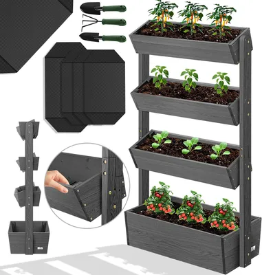 Produktbild von KESSER® Hochbeet mit Etagen Premium Blumenkasten Blumentreppe Pflanztreppe - Gemüsebeet Kräuterbeet Pflanzkübel Frühbeet Blumenbeet Pflanzkasten inkl. Gartenvlies- Beet für Terrasse Balkon & Garten