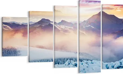 Produktbild von Bild auf Leinwand - Leinwandbild - Berge Schnee Winter - 100x60cm - Wand Bild - Wanddeko - Leinwanddruck - Bilder - Kunstdruck - Wanddekoration - Leinwand bilder - Wandkunst - EG100x60-3596