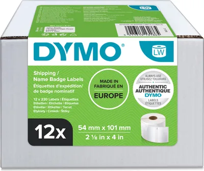 Produktbild von DYMO Original LabelWriter Versandetiketten/-Namensschilder (Groß) | 54 mm x 101 mm | 12 Rollen mit je 220 leicht ablösbaren Etikettenband (2.640 Etikettenband) | selbstklebend | für LabelWriter Etikettendrucker