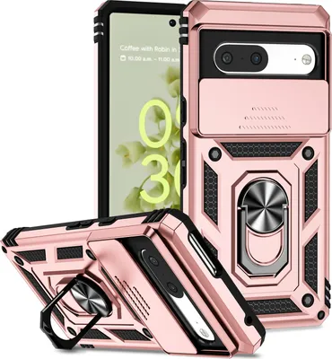 Image de Étui pour Google Pixel 7 Pro étui double couche avec couvercle coulissant pour appareil photo et support annulaire Rose