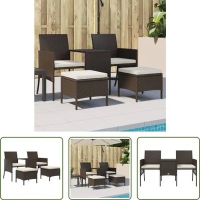 Produktbild von The Living Store Gartensofa 2-Sitzer mit Tisch und Hockern Braun Poly Rattan