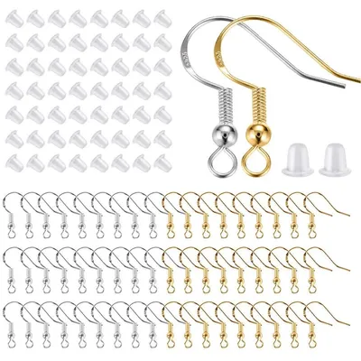 Produktbild von 200 Stück/100 Paar Ohrhaken aus 925er Sterlingsilber und Gold, hypoallergene Fischohrhaken und Ohrdrähte für DIY-Schmuckherstellung