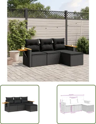 Produktbild von The Living Store 4-tlg. Garten-Sofagarnitur mit Kissen Schwarz Poly Rattan