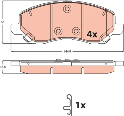 Produktbild von TRW Bremsbeläge GDB2501, 144,8x55x16,8 mm, mit akustischer Verschleißwarnung und Zubehör
