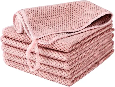 Imagen del producto de Paños de limpieza de microfibra, paquete de 6 unidades, 30x30 cm, color rosa, para uso en la cocina y el automóvil
