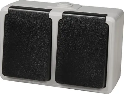 Produktbild von Feuchtraum-Doppel-Steckdose McPower "Taff", 250V/16A, IP44, AP, grau