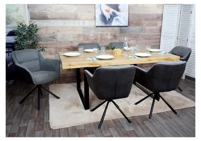 Produktbild von 6er-Set Esszimmerstuhl, Küchenstuhl, drehbar mit Auto-Position, Stoff MVG - Kunstleder, grau-dunkelgrau
