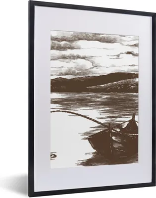 Produktbild von MuchoWow® MuchoWow® Gerahmtes Poster Boot - Meer - Angelrute 30x40 cm - Poster mit zchwarzem Bilderrahmen - Wandposter Schlafzimmer