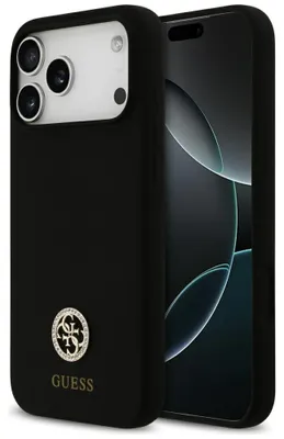 Obrázok produktu pre Silikónové puzdro Guess Logo Strass 4G MagSafe pre iPhone 17 Pro Max - čierne
