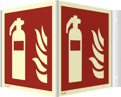 Produktbild von Dreifke® Winkelschild Feuerlöscher ISO 7010, Alu, nachleucht., 160-mcd, 300x3...
