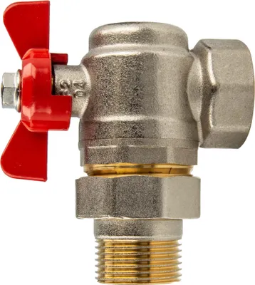 Produktbild von tecuro Winkel Kugelhahn mit Verschraubung G 1/2 Zoll x Innengewinde Rp 1/2 Zoll, Messing vernickelt