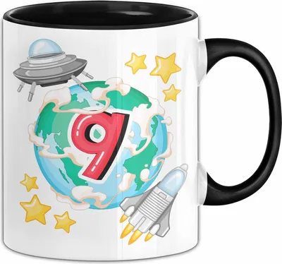 Produktbild von 9. Geburtstag Geschenk Tasse Becher Jungs Mädchen Ufo Welt Galaxie  (Schwarz)