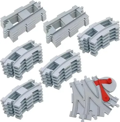 Produktbild von 32-teiliges Zug Schienen Set – Gerade, Kurven, Weichen – Kompatibel mit Lego Duplo