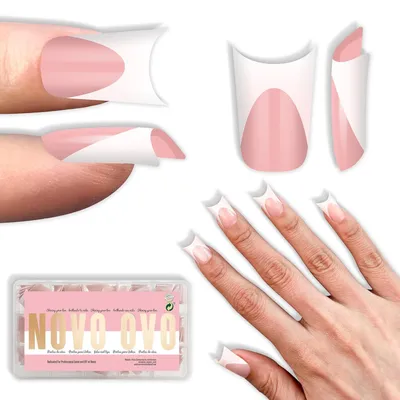Image de Nagelspitzen extra épaisses, style "canard", couleur rose pastel, avec finition française, 240 pièces, 15 tailles différentes