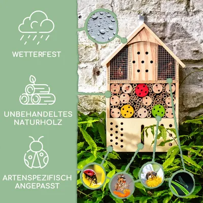 Produktbild von Insektenhotel mit Farbklecksen ganzjährig bewohnbar Pinienholz