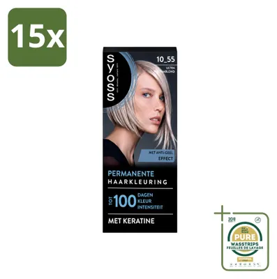 Obrázek produktu pro 15 kusů trvalé barvy SYOSS odstín 10-55 Ultra platinová blond – balení