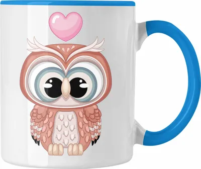 Produktbild von Trendation - Eulen Grafik Herz Tasse (Blau)