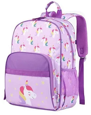 Immagine prodotto di Zaino per bambine, età 5-8 anni, colore lilla, motivo unicorno, capacità 15,5 litri, formato A4, con elementi riflettenti, idrorepellente