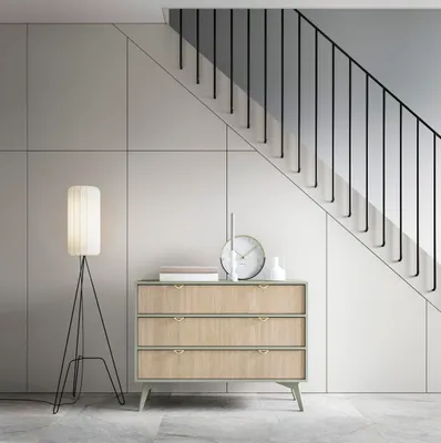 Produktbild von Kleine Kommode Fjord Sideboard mit dekorativen Fronten Schrank im skandinavischen Stil Mintgrün Kommode mit Schubladen, Farbe: Mint, Beige