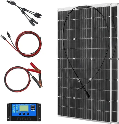 Immagine prodotto di Kit di pannelli solari flessibili da 200W, con celle monocristalline, regolatore di carica da 20A e cavi per impianti off-grid