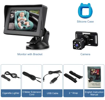 Obrázok produktu pre Detská kamera do auta, 4,3-palcový monitor s nočným videním, široký uhol záberu 150°, otočenie o 360°, spätné zrkadlo pre malé deti, K