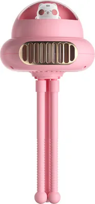 Image de (Rose) Ventilateur portable sans pales, ventilateur pour poussette, support portable, suspension et emballage, ventilateur USB à 4 vitesses, couverture de sécurité en filet