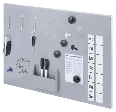 Image de bremermann Tableau magnétique en métal, inscriptible, nombreux accessoires, laqué gris clair
